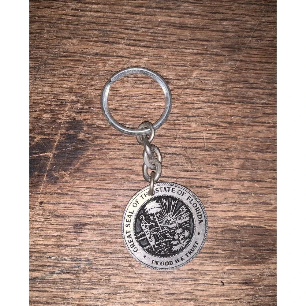 Vintage Keychain - The Great Seal of the State of Florida - Pewter
